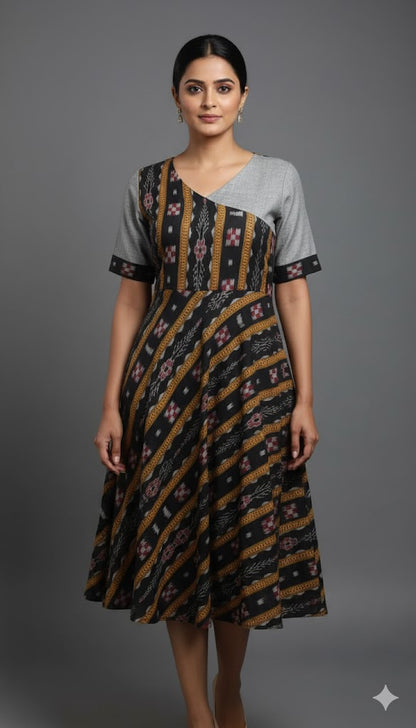 Women Cotton Black Single Dress