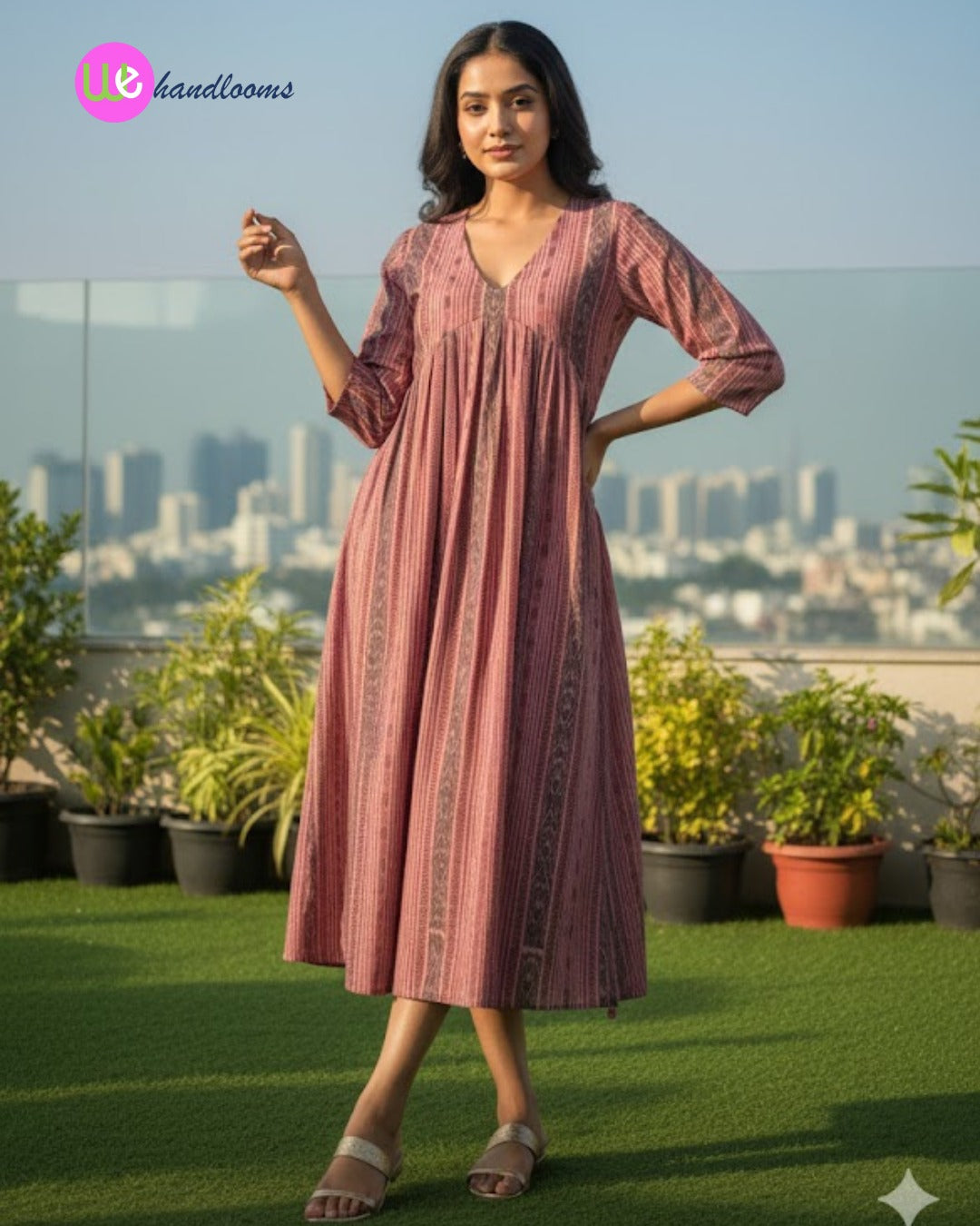 Handloom Stylish Cotton Pink Single Dress