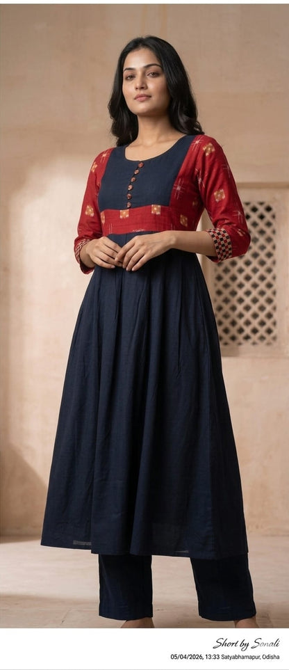 Handloom Black Stylish Star Anarkali Kurta Set