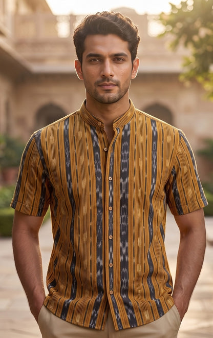 Haandloom Mens Mustard Half Shirt