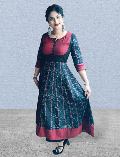 Handloom Black Aanarkali  Kurta Set