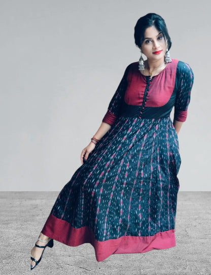 Handloom Black Aanarkali  Kurta Set