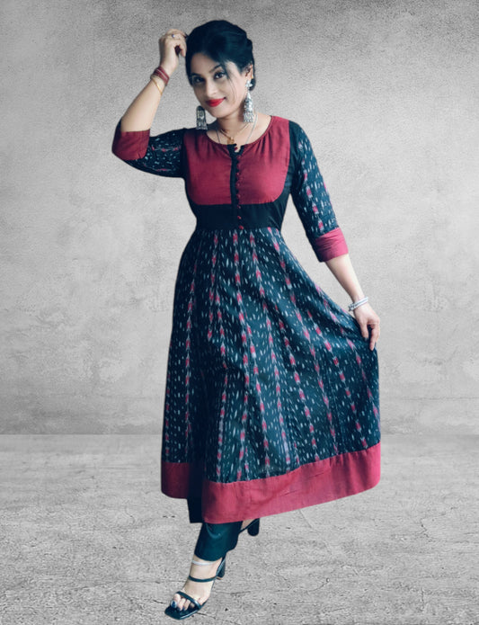 Handloom Black Aanarkali  Kurta Set