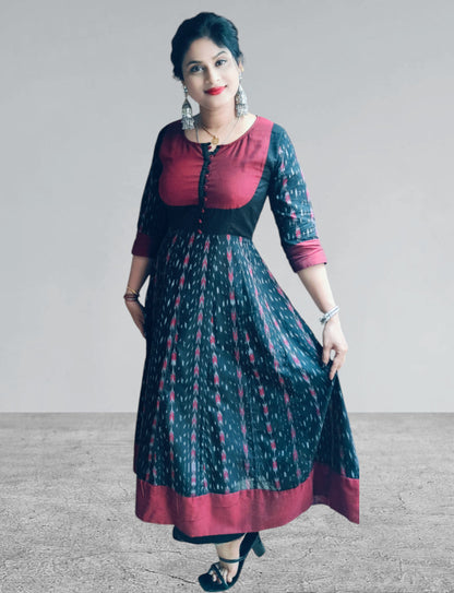 Handloom Aanarkali Kurta & Dupatta set