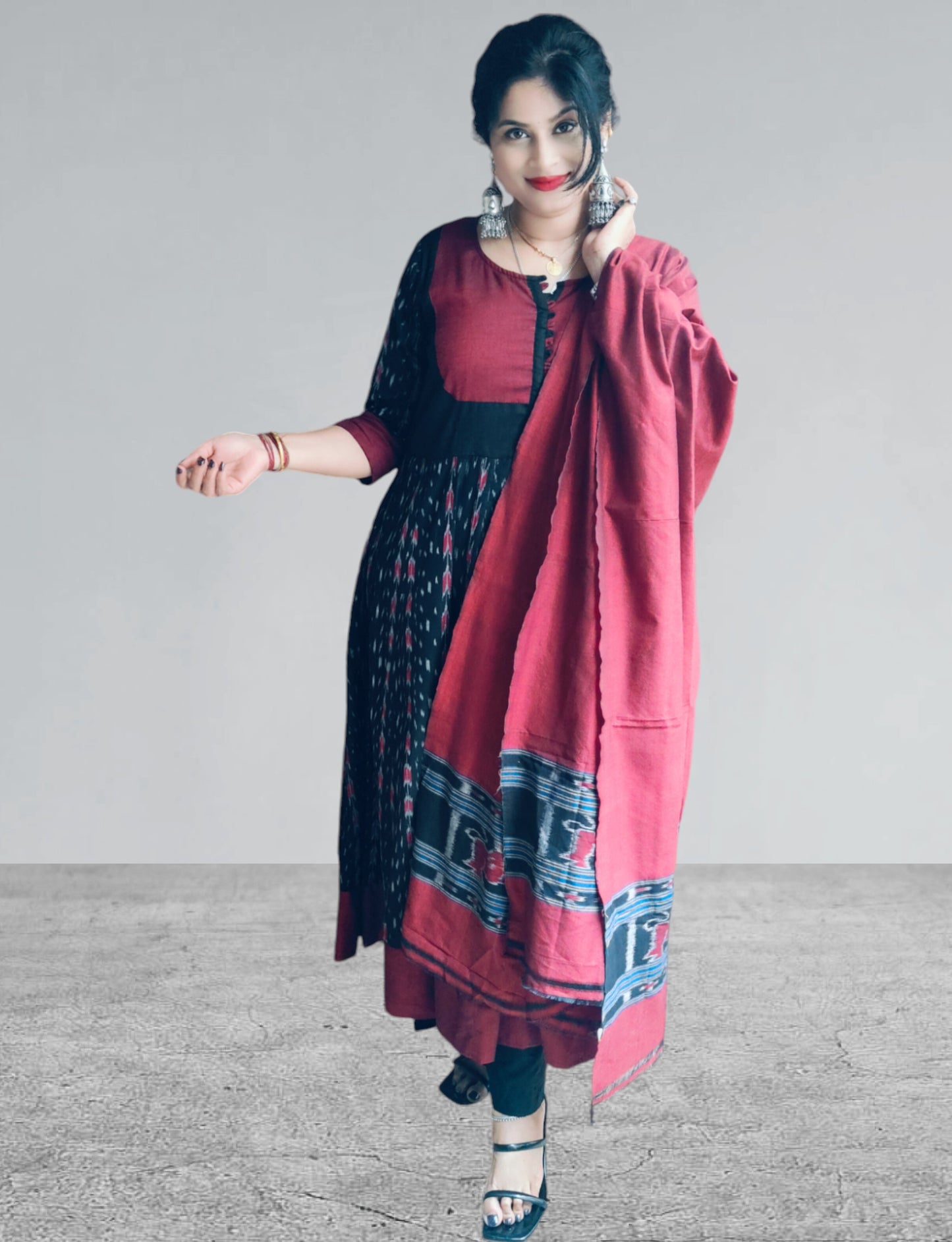 Handloom Aanarkali Kurta & Dupatta set