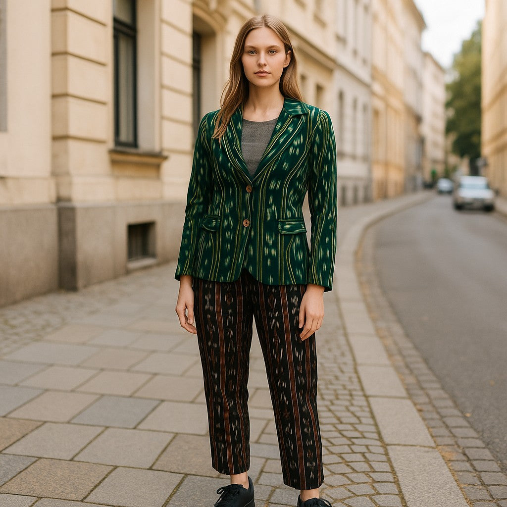 Handloom Green Ikkat Blazer