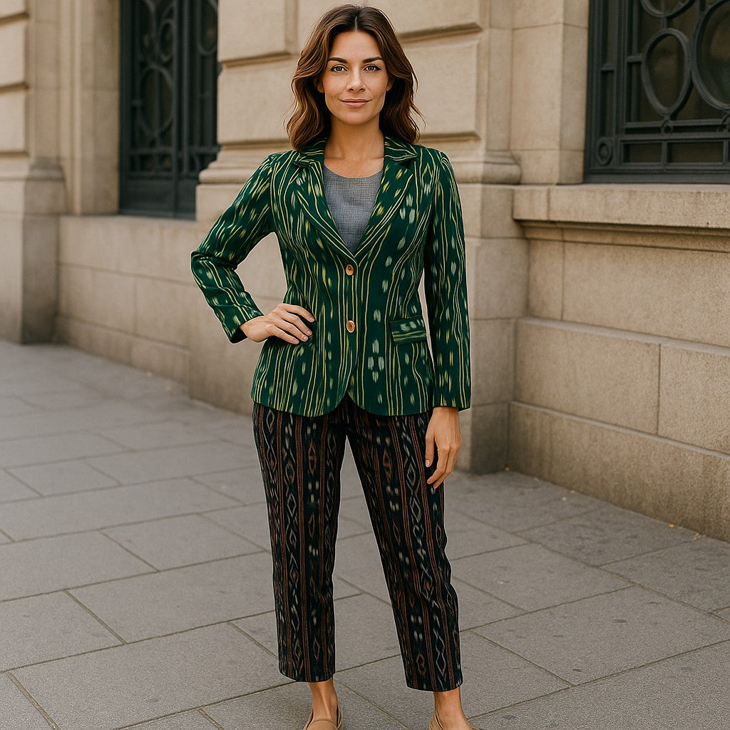 Handloom Green Ikkat Blazer