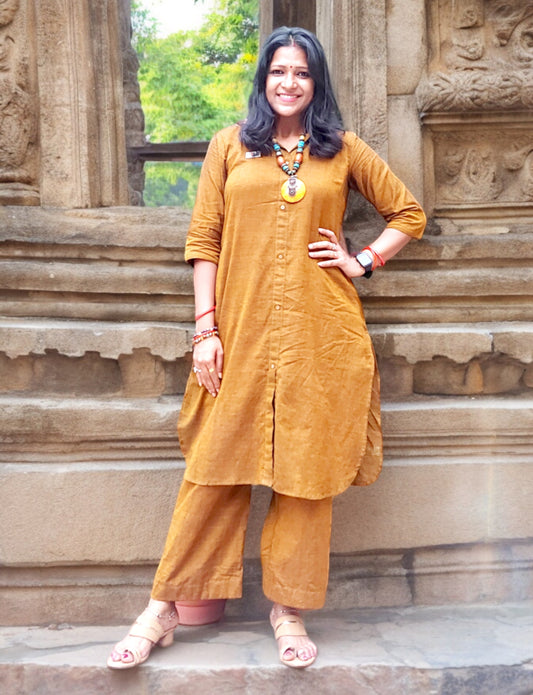 Handloom Cotton Mustard Coord Set