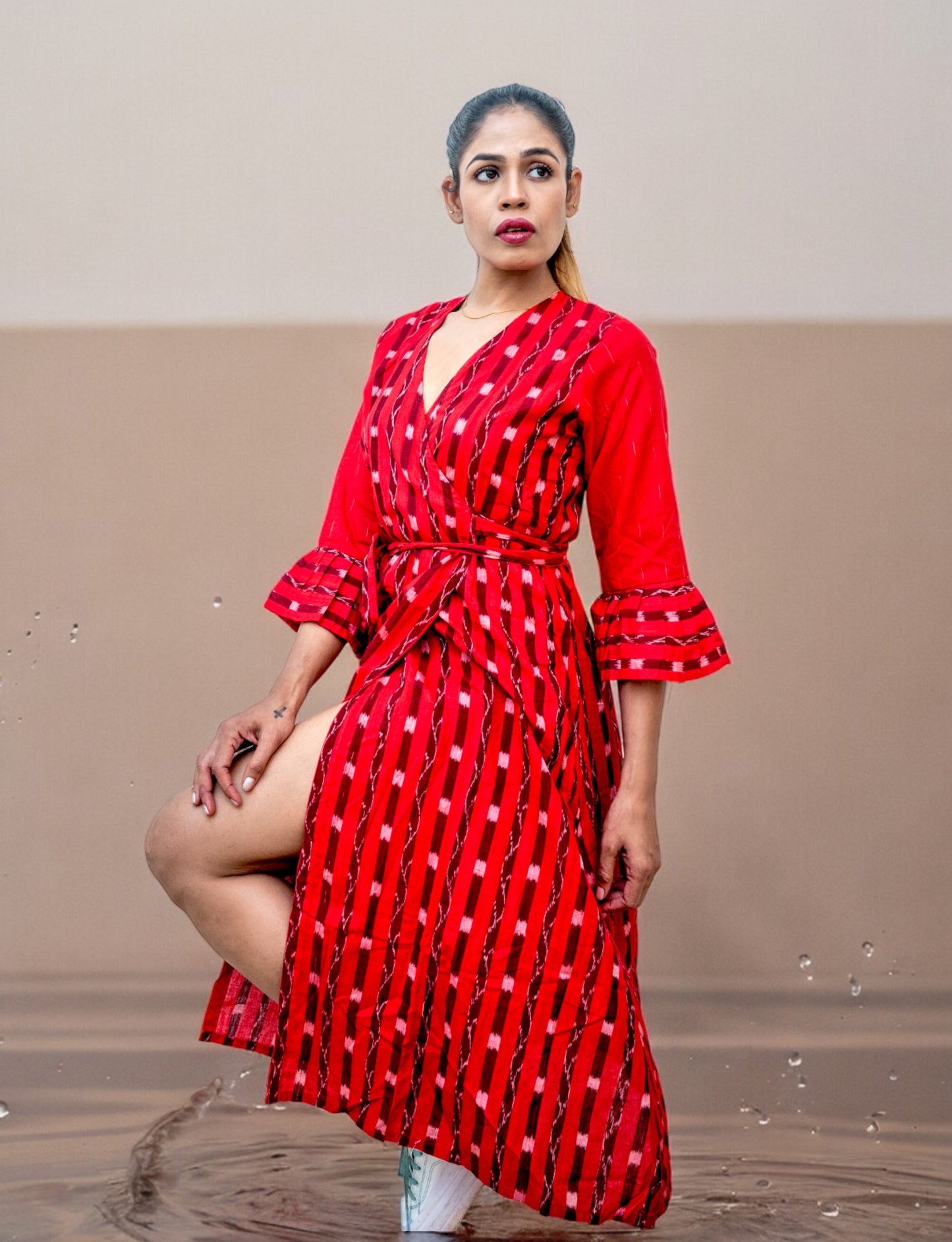 Handloom Red Wrap Single Dress
