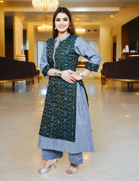 Women Green Layer Kurta & Plazzo Set