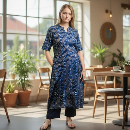 Handloom Blue Aline Kurta Set