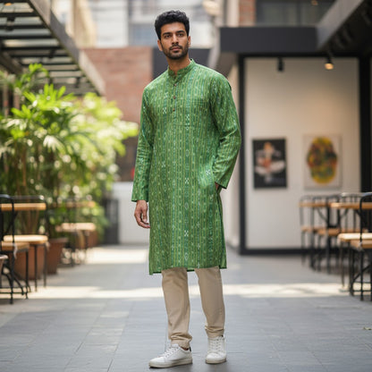 Handloom Mens Green Kurta