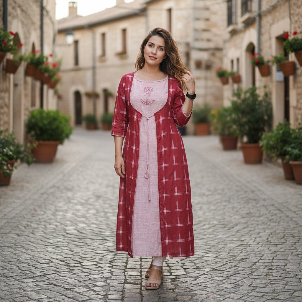 Handloom Stylish Maroon Jacket Kurta Set