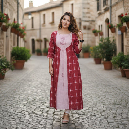 Handloom Stylish Maroon Jacket Kurta Set