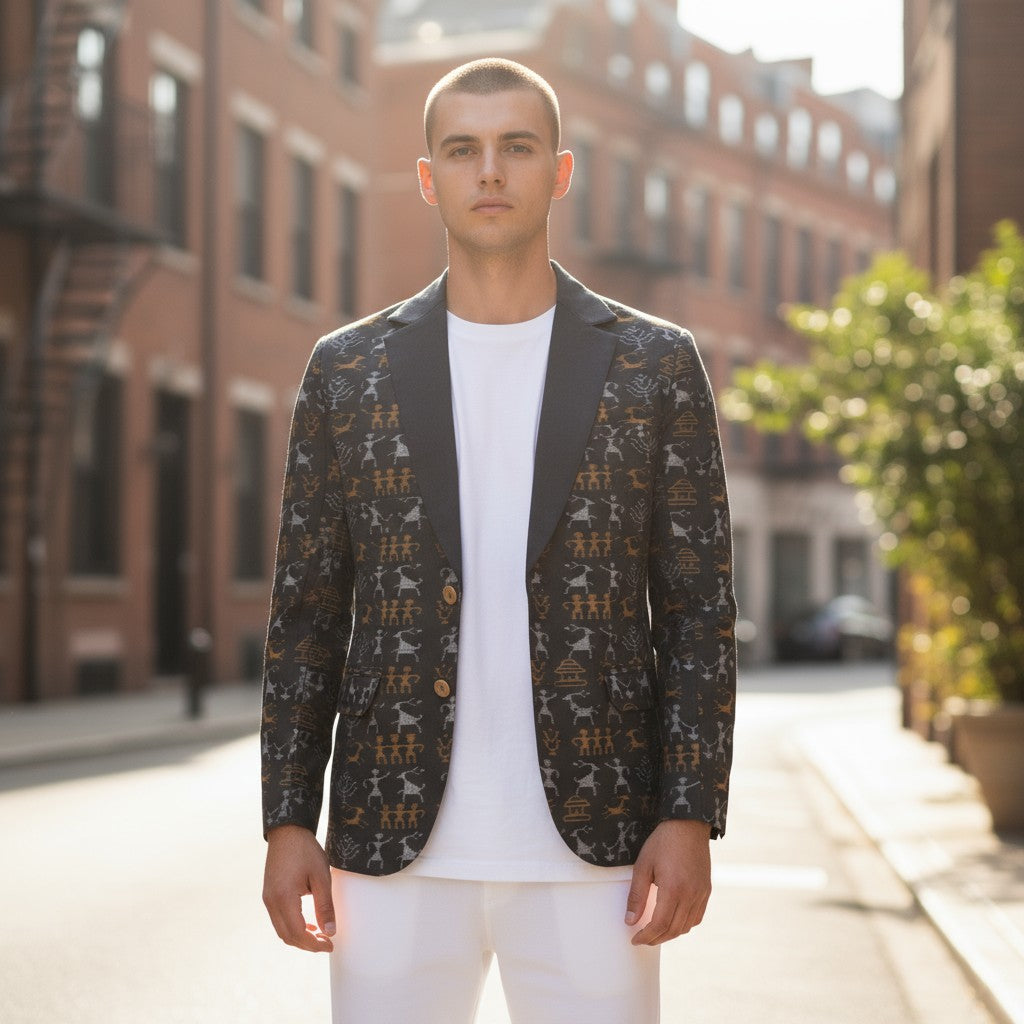 Handloom Mens Tribal Black Blazer