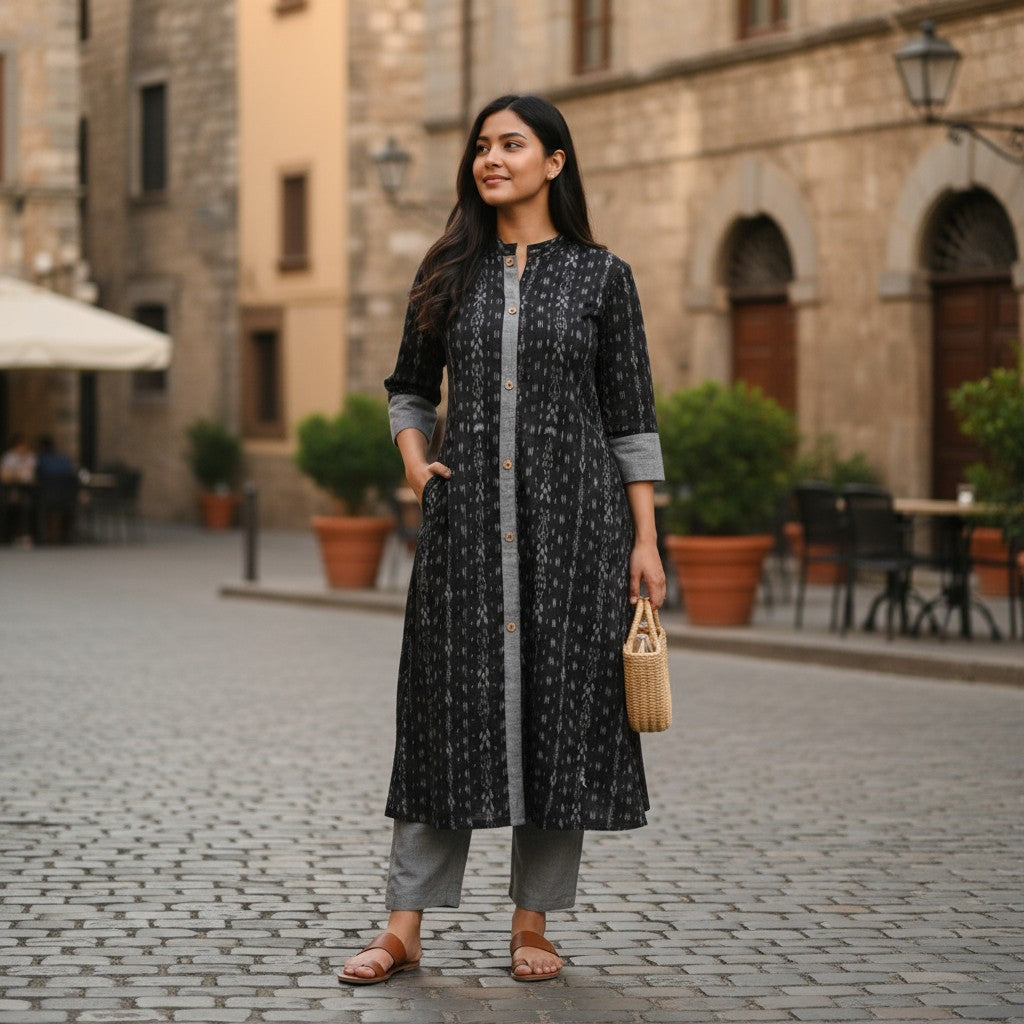 Handloom Women Stylish Stright Cut Kurta & pant Set