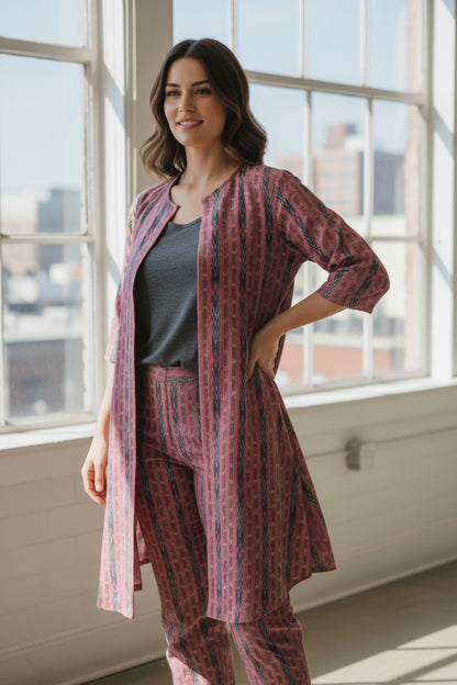 Women Cotton Pink Shrug Kurta & Pant Set