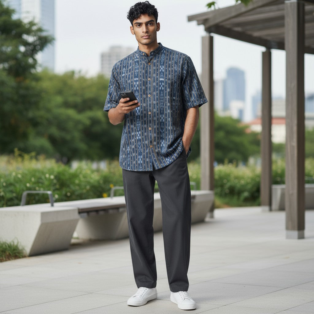 Handloom Mens Green Half Shirt