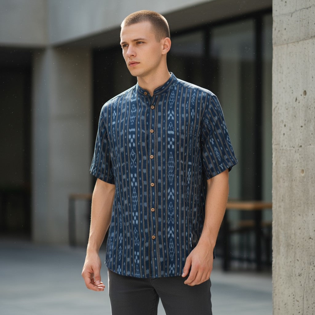 Handloom Mens Green Half Shirt