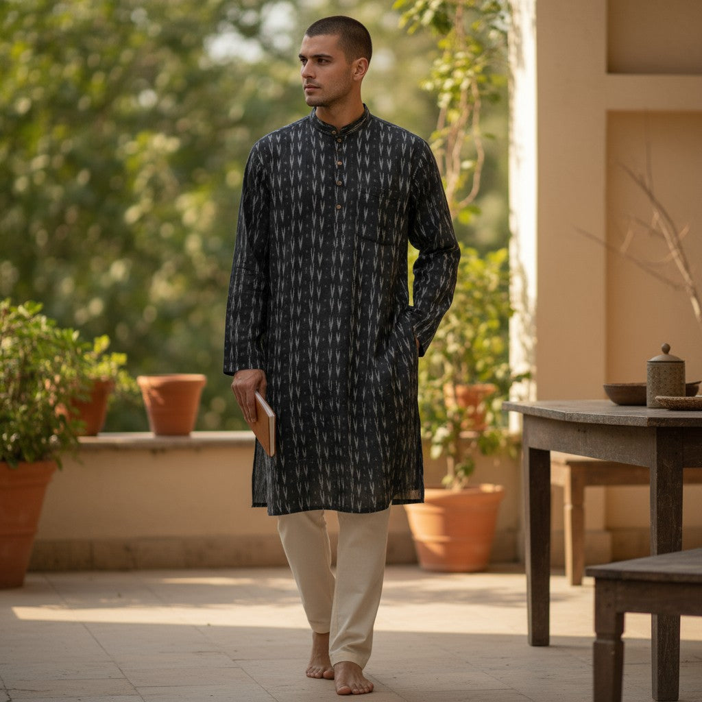 Handloom Men's Black Arrow  Kurta