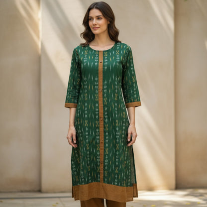 Handloom Cotton Stylish Green Kurta Set
