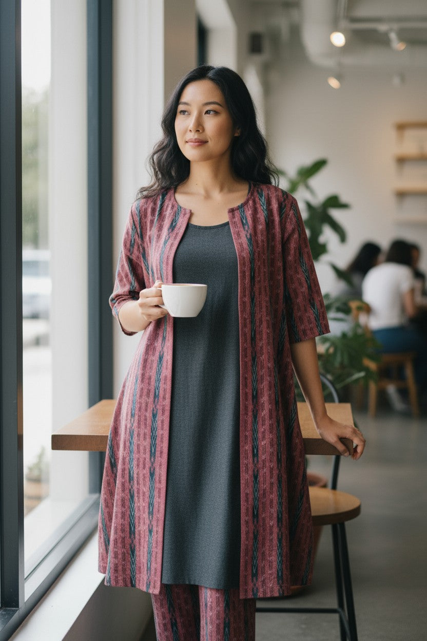 Women Cotton Pink Shrug Kurta & Pant Set
