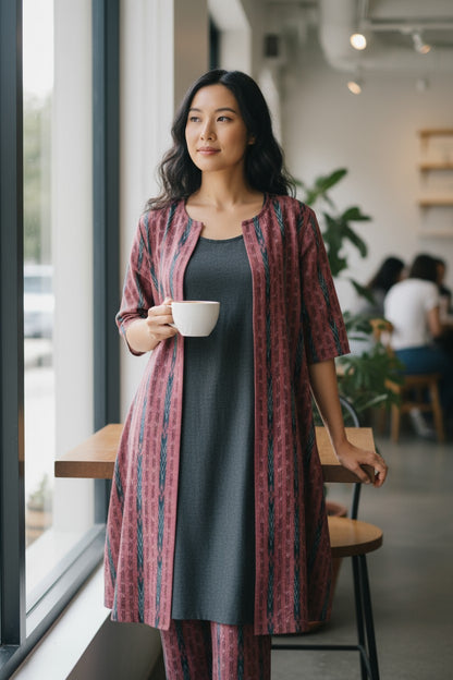 Women Cotton Pink Shrug Kurta & Pant Set