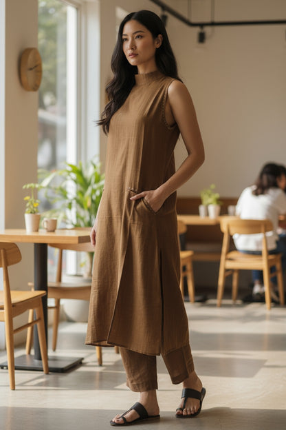 Halter Neck Kantha Stich One-Piece Kurta Set