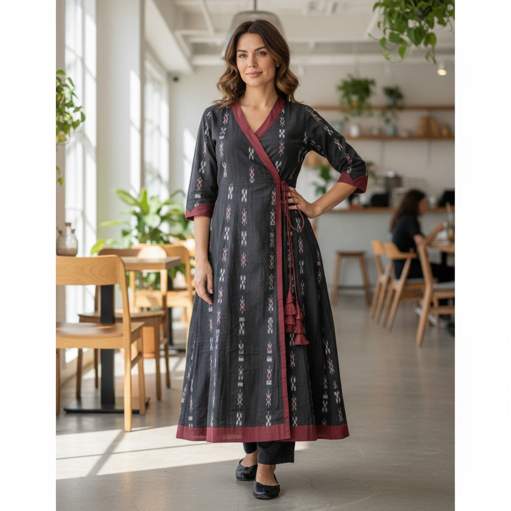 Handloom Anarkali Kurta & Pant, Black | We Handloom