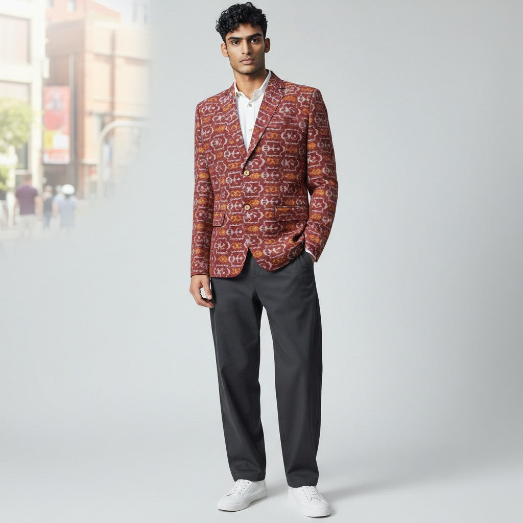 Handloom Men's Maroon Blazer