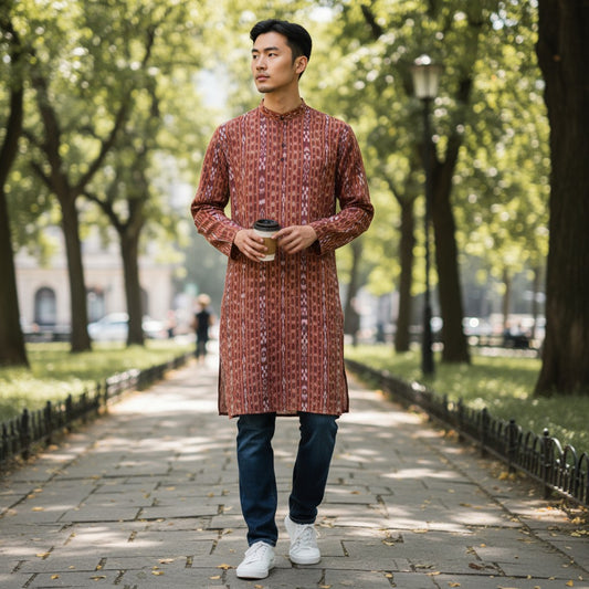 Handloom Cotton Maroon Mens Kurta