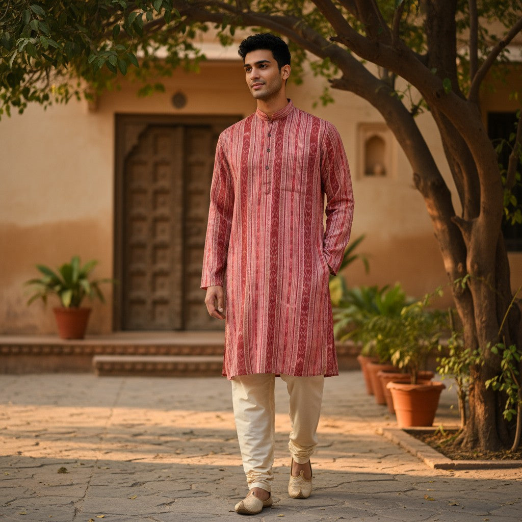 Handloom Men's Pink Kurta