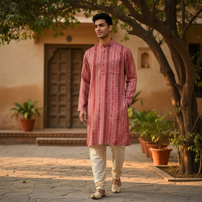 Handloom Men's Pink Kurta
