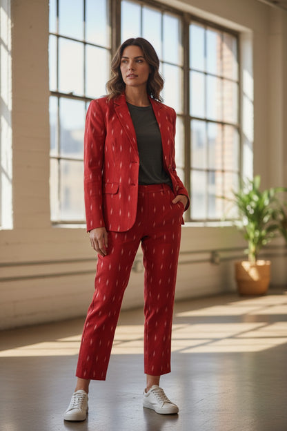 Handloom Red Blazer & Pant ,Top Suit