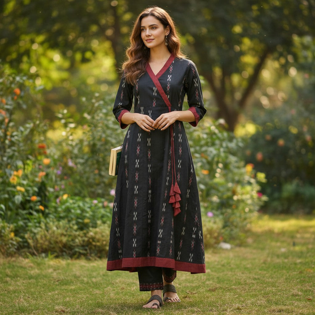 Handloom Anarkali Kurta & Pant, Black | We Handloom