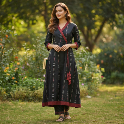 Handloom Anarkali Kurta & Pant, Black | We Handloom