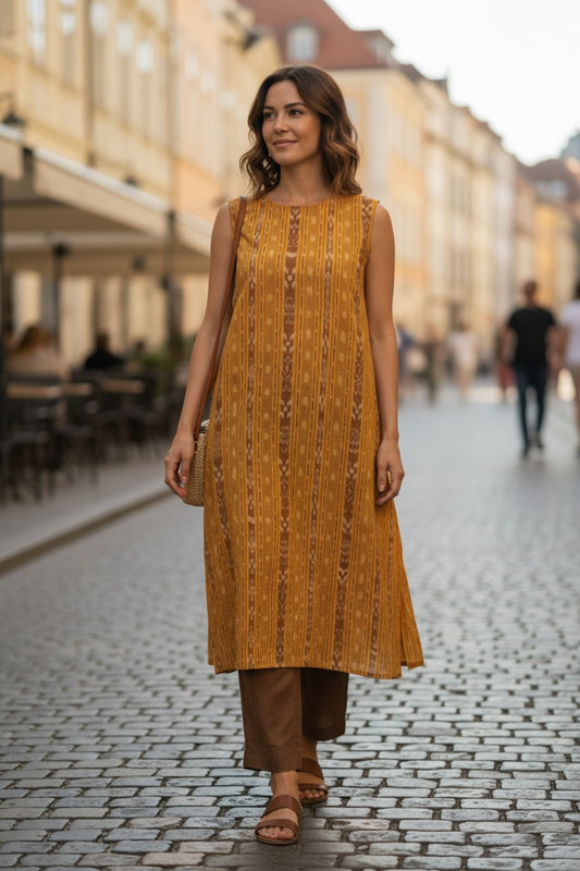 Handloom Yellow Halter Neck Kurta Set