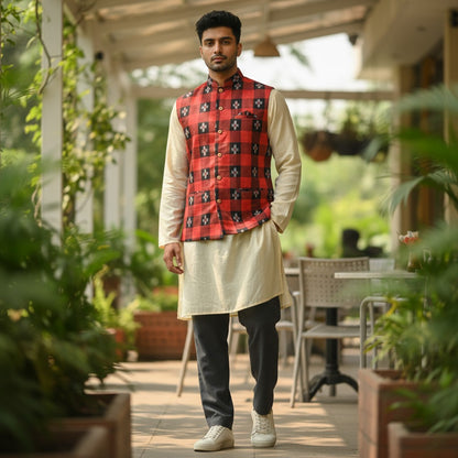Handloom Maroon Star Men's Jacket
