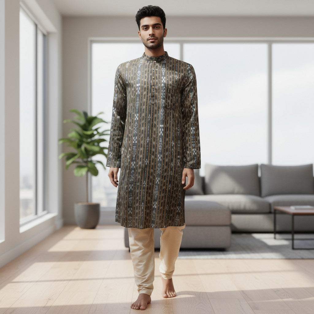 Handloom Mens Black Kurta