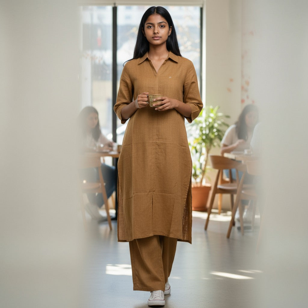 Handloom Cotton Mustard Coord Set