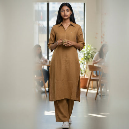 Handloom Cotton Mustard Coords Set