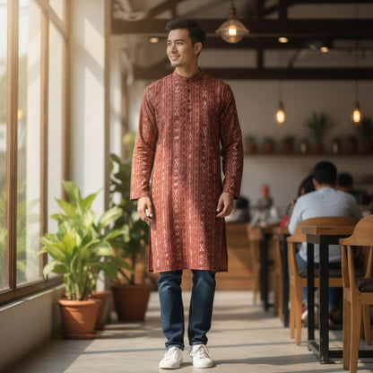 Handloom Cotton Maroon Mens Kurta