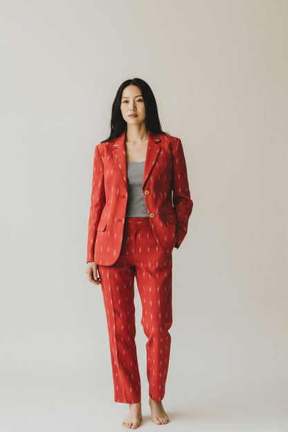 Handloom Red Blazer & Pant ,Top Suit