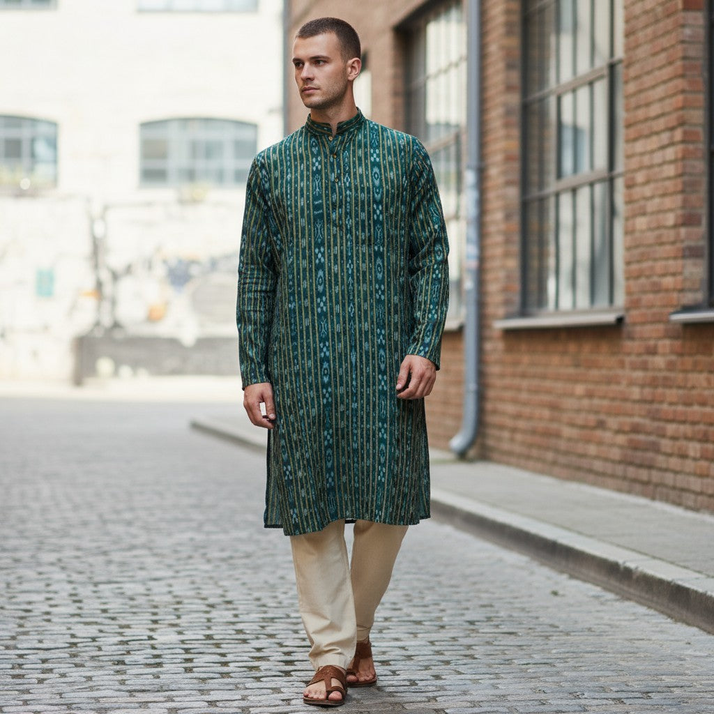 Handloom Green Mens Kurta