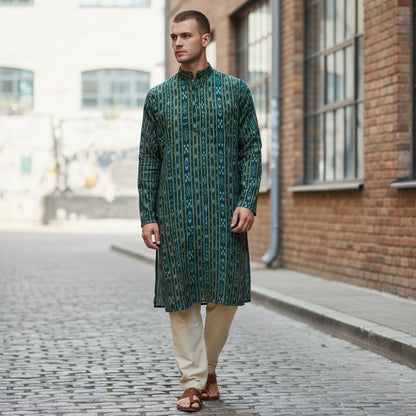 Handloom Green Mens Kurta