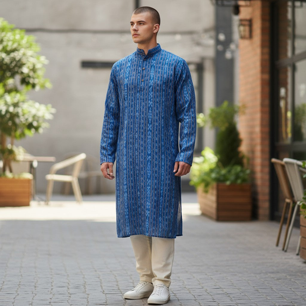 Handloom Blue Mens Kurta
