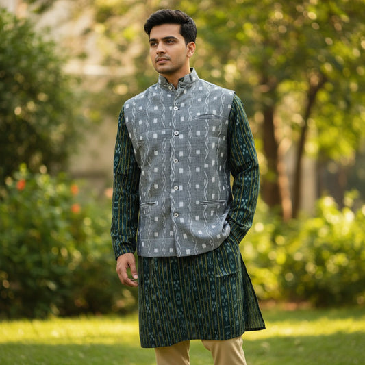 Handloom Mens Grey Dali Modi Jacket
