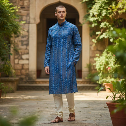 Handloom Blue Mens Kurta