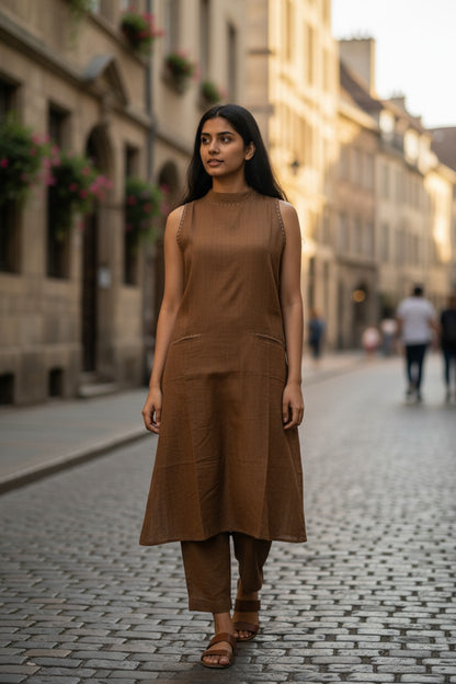 Halter Neck Kantha Stich One-Piece Kurta Set