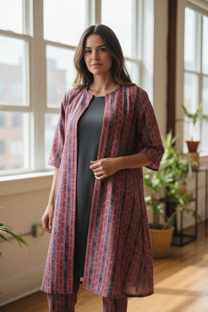 Women Cotton Pink Shrug Kurta & Pant Set